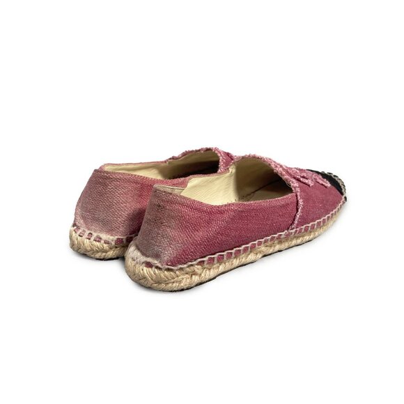 Authentic CHANEL CC Logo Linen Pink Black Espadrilles Flats Shoes 38 - Picture 4 of 5